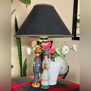 Vintage Handmade Wooden Carved Painted Art Couple Figurines 1983